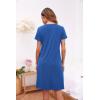 Ekouaer Women’s Nightshirt Short Sleeve Button Down Nightgown V-Neck Sleepwear Pajama Dress(Blue)
