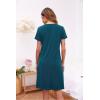 Ekouaer Women’s Nightshirt Short Sleeve Button Down Nightgown V-Neck Sleepwear Pajama Dress(Blue Green)
