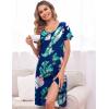 Ekouaer Women’s Nightshirt Short Sleeve Button Down Nightgown V-Neck Sleepwear Pajama Dress(Blue Leaves)