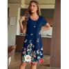 Ekouaer Women’s Nightshirt Short Sleeve Button Down Nightgown V-Neck Sleepwear Pajama Dress(Blue With Colorful Flower)