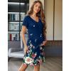 Ekouaer Women’s Nightshirt Short Sleeve Button Down Nightgown V-Neck Sleepwear Pajama Dress(Blue With Colorful Flower)