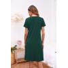 Ekouaer Women’s Nightshirt Short Sleeve Button Down Nightgown V-Neck Sleepwear Pajama Dress(Dark Green)
