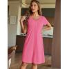 Ekouaer Women’s Nightshirt Short Sleeve Button Down Nightgown V-Neck Sleepwear Pajama Dress(Dark Pink)