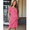 Ekouaer Women’s Nightshirt Short Sleeve Button Down Nightgown V-Neck Sleepwear Pajama Dress(Dark Pink)