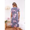 Ekouaer Women’s Nightshirt Short Sleeve Button Down Nightgown V-Neck Sleepwear Pajama Dress(Grey Floral)