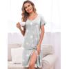 Ekouaer Women’s Nightshirt Short Sleeve Button Down Nightgown V-Neck Sleepwear Pajama Dress(Grey Star)