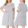 Ekouaer Women’s Nightshirt Short Sleeve Button Down Nightgown V-Neck Sleepwear Pajama Dress(Light Grey)