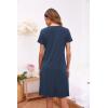 Ekouaer Women’s Nightshirt Short Sleeve Button Down Nightgown V-Neck Sleepwear Pajama Dress(Navy Blue)
