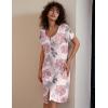 Ekouaer Women’s Nightshirt Short Sleeve Button Down Nightgown V-Neck Sleepwear Pajama Dress(Pink Big Flowers)