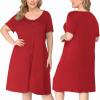 Ekouaer Women’s Nightshirt Short Sleeve Button Down Nightgown V-Neck Sleepwear Pajama Dress(Red)