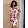 Ekouaer Women’s Nightshirt Short Sleeve Button Down Nightgown V-Neck Sleepwear Pajama Dress(Red Flowers)
