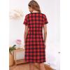 Ekouaer Women’s Nightshirt Short Sleeve Button Down Nightgown V-Neck Sleepwear Pajama Dress(Red Plaid)