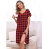 Ekouaer Women’s Nightshirt Short Sleeve Button Down Nightgown V-Neck Sleepwear Pajama Dress(Red Plaid)