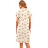 Ekouaer Women’s Nightshirt Short Sleeve Button Down Nightgown V-Neck Sleepwear Pajama Dress(Teedy Print)