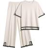 Ekouaer Lounge Set for Women Travel Outfits 2 Piece Sets Short Sleeve Sweater Top Wide Leg Long Pants Loungewear(Apricot)