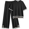 Ekouaer Lounge Set for Women Travel Outfits 2 Piece Sets Short Sleeve Sweater Top Wide Leg Long Pants Loungewear(Black)