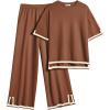 Ekouaer Lounge Set for Women Travel Outfits 2 Piece Sets Short Sleeve Sweater Top Wide Leg Long Pants Loungewear(Caramel)
