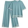 Ekouaer Lounge Set for Women Travel Outfits 2 Piece Sets Short Sleeve Sweater Top Wide Leg Long Pants Loungewear(Dark Peacock Blue)