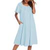 Ekouaer Moo Moos for Women House Dress with Pockets Short Sleeve Mumu Dress Button Down Nightgown Soft Sleepwear S-XXXL(Pale Blue)