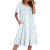 Ekouaer Moo Moos for Women House Dress with Pockets Short Sleeve Mumu Dress Button Down Nightgown Soft Sleepwear S-XXXL(White Blue Flower)