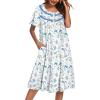 Ekouaer Moo Moos for Women House Dress with Pockets Short Sleeve Mumu Dress Button Down Nightgown Soft Sleepwear S-XXXL(White Floral)