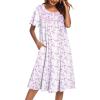 Ekouaer Moo Moos for Women House Dress with Pockets Short Sleeve Mumu Dress Button Down Nightgown Soft Sleepwear S-XXXL(White Sakura)