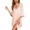 Ekouaer Satin Nightgowns for Women Silk Sleepwear Button Down Sleepshirt 3/4 Sleeve V-Neck Nightshirts with Pockets(01 Champagne)