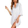 Ekouaer Satin Nightgowns for Women Silk Sleepwear Button Down Sleepshirt 3/4 Sleeve V-Neck Nightshirts with Pockets(01 White)
