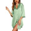 Ekouaer Satin Nightgowns for Women Silk Sleepwear Button Down Sleepshirt 3/4 Sleeve V-Neck Nightshirts with Pockets(Light Green)