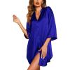 Ekouaer Satin Nightgowns for Women Silk Sleepwear Button Down Sleepshirt 3/4 Sleeve V-Neck Nightshirts with Pockets(Snorkel Blue)