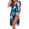 Ekouaer Women’s Nightshirt Short Sleeve Button Down Nightgown V-Neck Sleepwear Pajama Dress(Blue Leaves)