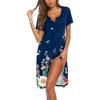 Ekouaer Women’s Nightshirt Short Sleeve Button Down Nightgown V-Neck Sleepwear Pajama Dress(Blue With Colorful Flower)