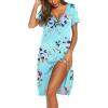 Ekouaer Women’s Nightshirt Short Sleeve Button Down Nightgown V-Neck Sleepwear Pajama Dress(Green Floral)