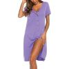 Ekouaer Women’s Nightshirt Short Sleeve Button Down Nightgown V-Neck Sleepwear Pajama Dress(Lilac)