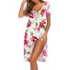 Ekouaer Women’s Nightshirt Short Sleeve Button Down Nightgown V-Neck Sleepwear Pajama Dress(Red Flowers)