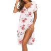 Ekouaer Women’s Nightshirt Short Sleeve Button Down Nightgown V-Neck Sleepwear Pajama Dress(White Floral)