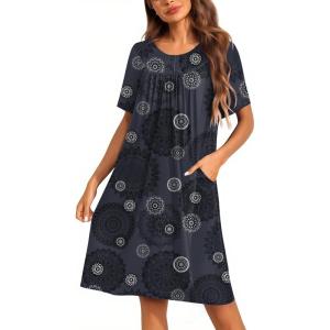 Ekouaer Moo Moos for Women Button House Dresses for Women with Pocket Mumu S-3XL(Black Mandala)