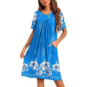 Ekouaer Moo Moos for Women Button House Dresses for Women with Pocket Mumu S-3XL(Blue)