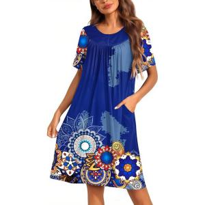 Ekouaer Moo Moos for Women Button House Dresses for Women with Pocket Mumu S-3XL(Blue Mandala)