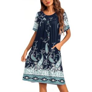 Ekouaer Moo Moos for Women Button House Dresses for Women with Pocket Mumu S-3XL(Navy Blue)