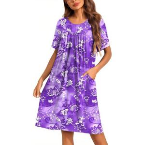 Ekouaer Moo Moos for Women Button House Dresses for Women with Pocket Mumu S-3XL(Purple Flower)