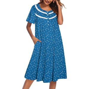 Ekouaer Moo Moos for Women House Dress with Pockets Short Sleeve Mumu Dress Button Down Nightgown Soft Sleepwear S-XXXL(Blue Puppy)