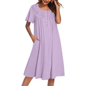 Ekouaer Moo Moos for Women House Dress with Pockets Short Sleeve Mumu Dress Button Down Nightgown Soft Sleepwear S-XXXL(Lilac)