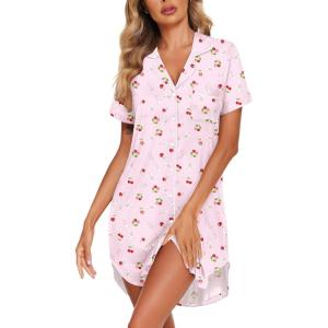 Ekouaer Womens Cotton Nightgowns Button Down Sleep Shirts Soft Night Shirts Night Dress(Little Flower)