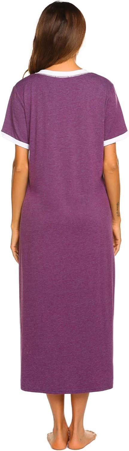 imageEkouaer Womens Full Length Short Sleeve NightgownEggplant Purple