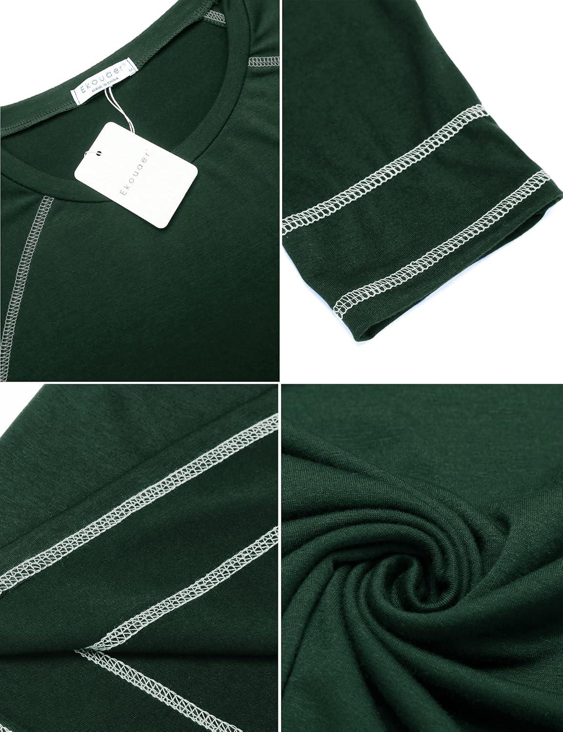 imageEkouaer Womens Nightshirt Long Sleeve Nightgown Round Neck Sleepwear Full Length Pajama Dress with Pockets Loungewear SXXLAdark Green