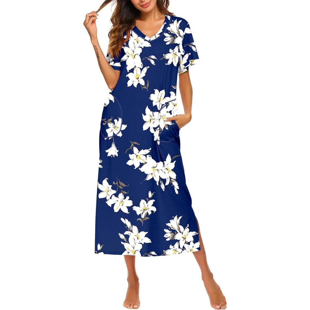 imageEkouaer Womens Full Length Short Sleeve NightgownPat26