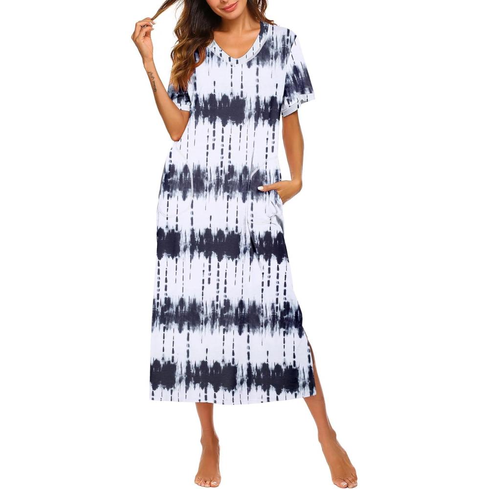 imageEkouaer Womens Full Length Short Sleeve NightgownPat7