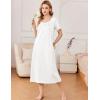 Ekouaer Cotton Nightgowns for Women Short Sleeve Sleepshirt Ladies Victorain Sleepwear Gown Soft Loungewear with Pockets(White)