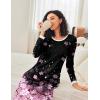 Ekouaer Nightgown Women Long Sleeve Sleepwear Full Length Long Nightshirt Soft Loungewear S-4XL(Black Sakura)